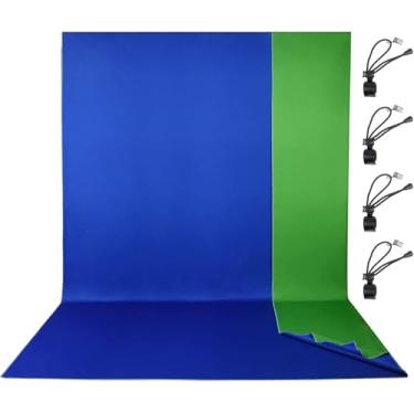 Imagem de EMART Cortina de fundo de foto 2 em 1 verde e azul, 1,8 x 2,7 m, pano de fundo de tela verde e pacote de gotas azuis para sessão de fotos, zoom, reunião, festa de aniversário Chromakey