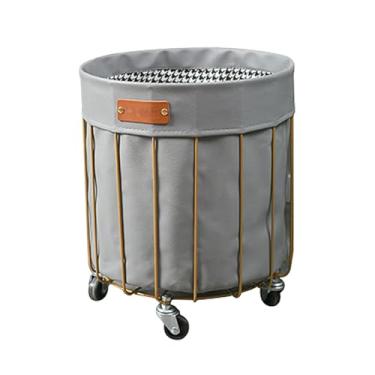 Imagem de Cesto de roupa suja com rodas com moldura de arame de metal dourado, cesto de roupa suja, organizador de brinquedos para armazenamento e transporte de roupas (cinza 33 x 39 cm) (cinza 33 x 39 cm)