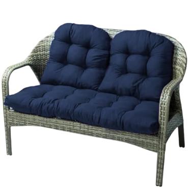 Imagem de Reyox Conjunto de 3 almofadas de cadeira para ambientes externos, à prova d'água, com laços, almofadas de substituição espessas para móveis de vime, azul marinho, 3 peças