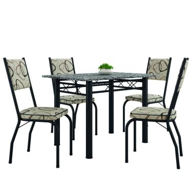 Imagem de Conjunto Sala De Jantar Mesa Tampo Granito 1,20m Com 4 Cadeiras Diana Preto / Cedro Artefamol