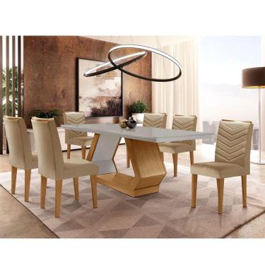 Imagem de Mesa De Jantar 6 Lugares Retangular Rufato Alvorada Londrina Turim 07/off White/imbuia