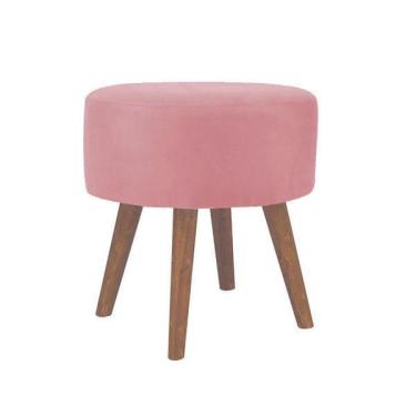 Imagem de Puff Puf Banqueta Redondo Suede Rosê 4 Pés Palito Para Sala