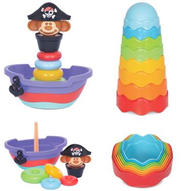 Imagem de Kit Brinquedos Bebes + 6 Meses Didático E Educativo Empilhar