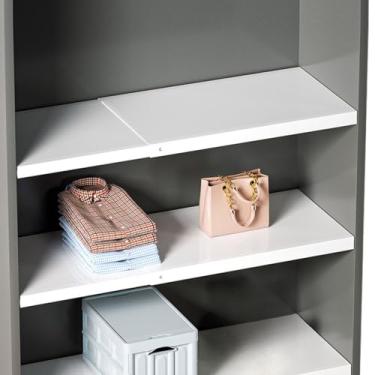 Imagem de Pacote com 2 organizadores de prateleira expansíveis, prateleira de armário de metal resistente de 38 a 50 cm para armário de cozinha, prateleira de armazenamento, divisória faça você mesmo, separador