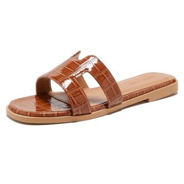 Imagem de TRULAND Sandálias femininas com alça H - Linda sandália moderna de bico aberto para o verão, Croco marrom, 35