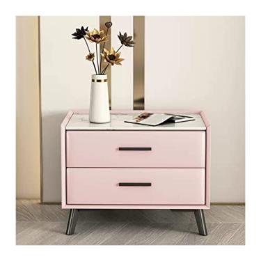 Imagem de Mesa de cabeceira cabeceira bonito couro artificial rosa 2 gavetas armazenamento criado-mudo moderno crianças meninas quarto armário de cabeceira armário de cabeceira quarto armário de cabeceira