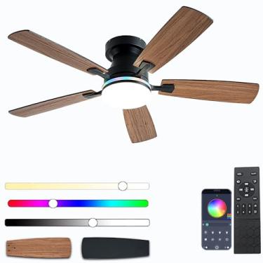 Imagem de Ayaoty Ventiladores De Teto Com Luzes, Ventilador De Teto De Perfil Baixo De 48 Polegadas Com Luz E Controle Remoto, Luz Rgb Regulável Embutida, Silencioso, Ventilador De Teto Marrom Para Uso Inter