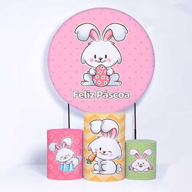 Imagem de Kit Painel de Festa Redondo de 1,50m e Trio de Cilindros Páscoa - Fera Print