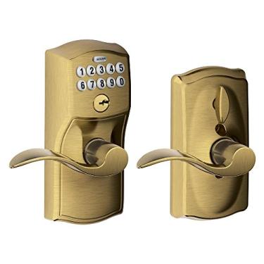 Imagem de Schlage FE595 CAM 609 ACC Camelot Design Teclado Entrada com Alavancas de Destaque, Latão Antigo
