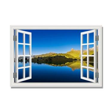 Imagem de PY3H69 Arte de parede em tela de janela aberta, impressão natural em tela. Lindo cenário de montanha 53 cm, decoração de parede de paisagem de janela, decoração de casa moderna. 70 x 105 cm - 27,6 x