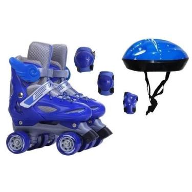 Imagem de Patins Quad Azul Regulável De Todos Tamanhos + Capacete + joelheira + 