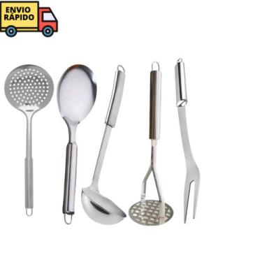 Imagem de Kit Cozinha Utensílios com 5 Peças Colher de Arroz Concha De Feijão Es