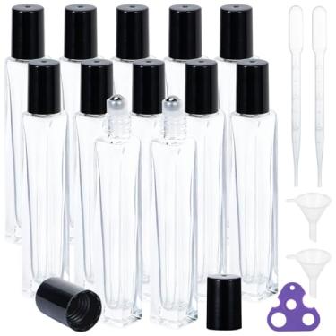 Imagem de Yebeauty Pacote com 12 frascos transparentes portáteis de óleo essencial para massagem, 9,4 g, aplicador de esferas com tampas pretas, frasco pequeno e transparente, protetor labial para relaxamento