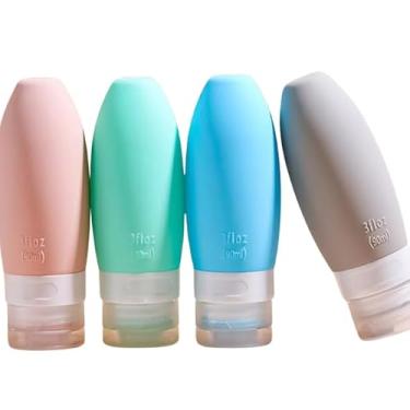 Imagem de Kit Viagem 4 Frascos em Silicone Porta Shampoo Condicionador Creme Sabonete Liquido Capacidade de 90ml