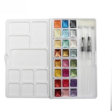 Imagem de Conjunto de tinta aquarela SEAMIART, 24 tintas metálicas para aquarela, tinta aquarela com glitter em meia panela, conjunto de aquarela de viagem
