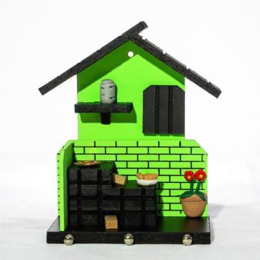 Imagem de Porta Chaves de Madeira Casinha Mineira Decoração P Verde - Full Econo