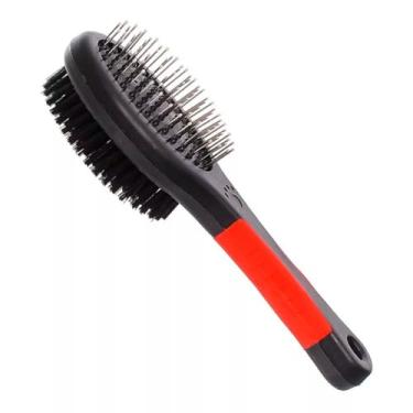 Imagem de Escova Dupla Preta rasqueadeira para Cães e Gatos Cerdas Macias: Desembaraça e Dá Brilho