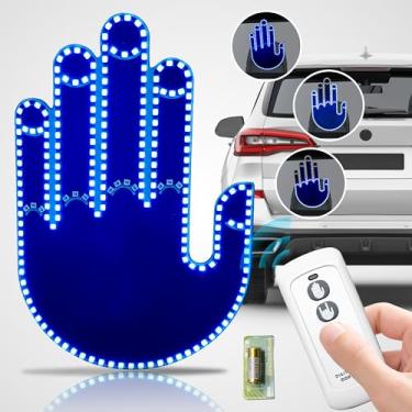 Imagem de Luz de gestos manuais com controle remoto - Sinal LED Road Rage para janela traseira do carro, luz de dedo de 3 modos, acessórios divertidos para carros (azul)