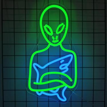 Imagem de JURONG Placa de LED neon para decoração de parede, luz neon de tubarão alienígena, alimentada por USB, (tamanho) 5V/2A, para casa, festa, presente, escritório, quarto, quarto infantil, amante de