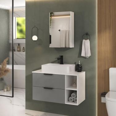 Imagem de Conjunto Gabinete Banheiro VOLCANO 80cm LUXO Cuba Grande - MOVEIS JOIA