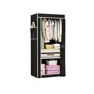 Imagem de Guarda Roupa Solteiro Dobrável, Individual, Armário Organizador de Roupas com 1 Porta, Multiuso com Bolsos Laterais (Preto)