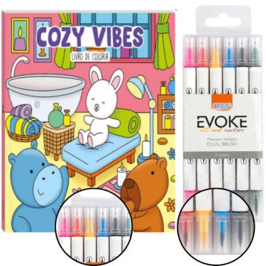 Imagem de Livro Pintura Bobbie Goods Cozy Vibes + 6 Canetas Marcadores