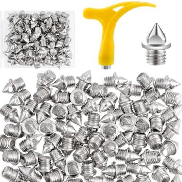 Imagem de Winsyison 50 peças de pontas de pista, pontas de aço inoxidável para tênis de corrida curto, acessórios de tênis de pista de 0,9 cm com chave inglesa para corrida de pista de corrida cross country