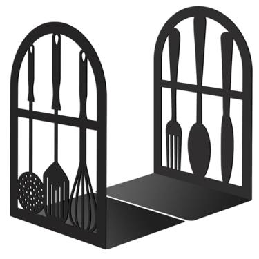 Imagem de CRASPIRE 2 estilos de suportes de livros de metal, suporte para talheres, colher, organizador de livros resistentes, suporta decoração criativa 17 x 12 x 9 cm, prateleira de mesa antiderrapante preta