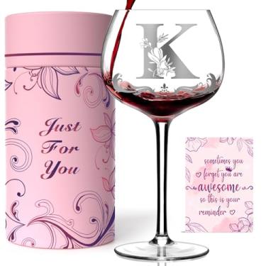 Imagem de Presentes de monograma personalizados para mulheres - taça de vinho com inicial A-Z personalizada, presentes exclusivos de aniversário e Natal para ela, mãe, esposa, irmã, filha, amiga (letra K)
