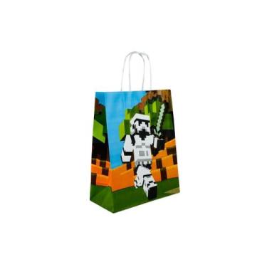 Imagem de Sacola Kraft Minecraft Cubos M 10 Un Lembrancinha Festa Infantil Gamer
