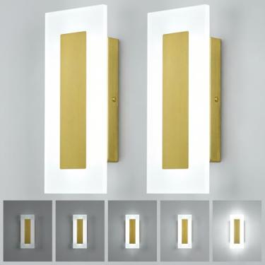 Imagem de BNHHLZ Conjunto De Duas Arandelas Acrílico Modernas Com Luz Regulável 9 W E 6000 K, Arandela Branca Fria Fiação Dourada Para Penteadeira, Quarto, Cabeceira, Sala Estar, Escada, Corredor