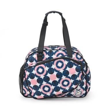 Imagem de Boulder Bee Sacolas De Pickleball Premium, Bolsa Tote Feminina, Academia Feminina Mão/Ombro Com Suporte Para Garrafa Água, Raquete/Remo (Círculo Rosa E Azul)