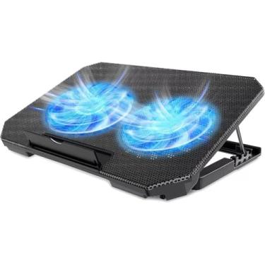 Imagem de Suporte para Notebook com Cooler LED, Base Articulada para Home Office, Ventilador Iluminado Azul