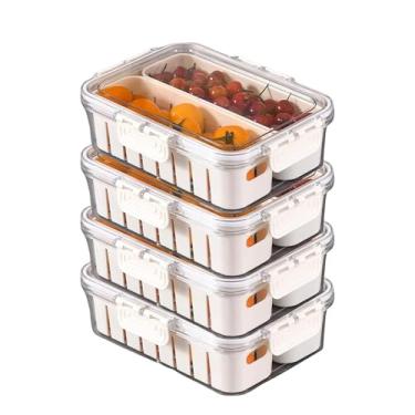 Imagem de Kit 4 Pote Cesto Organizador Transparente Hermético com Tampa Empilhável com Divisórias Internas Multiuso - Caixa Organizadora Ideal para Geladeira, Alimentos, Frutas, Legumes