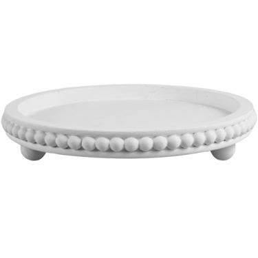 Imagem de Bandeja redonda de madeira, elegante para servir, mesa de café, decoração de casa, sala de jantar, sala de estar, mesa de entrada (branca)