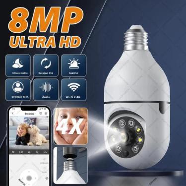 Imagem de Câmera De Segurança Residencial Inteligente WiFi De 8MP Com Lâmpada E2