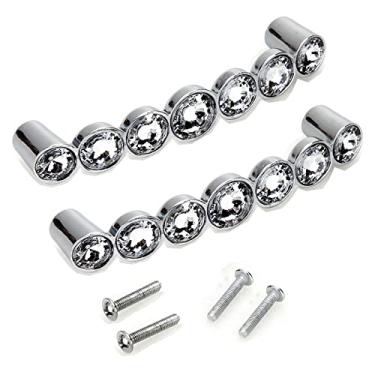 Imagem de Focefec 2 peças de puxador de armário de cristal, puxadores de vidro de cristal para gaveta de cozinha, armário, guarda-roupa, decoração moderna, puxadores de porta de 96 mm, equipado com 4 parafusos