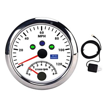 Imagem de Vomeko 85mm GPS Speedometer Medômetro de 0-120 mph ， BeD A de velocímetro, com alarme de velociD Ade excessiva do tacômetro 8000 rpm, DC12V 24V, para o veículo automotivo do ((White CX8192))