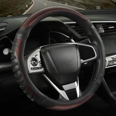 Imagem de WJMZ Capa de volante 3D ótima aderência com orifício de favo de mel 3D, design esportivo antiderrapante, grande 40,6 cm para F150 F250 F350 Modelo S X Ram 4Runner Tacoma Tundra Range Rover (preto com