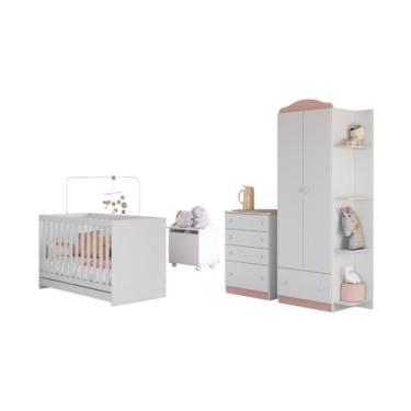 Imagem de Quarto Infantil Completo com Berço 3 em 1 para Colchão 130x60cm Multimóveis Mp4344 Branco/colorido