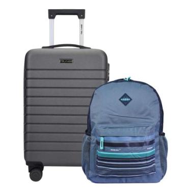 Imagem de Kit Mala de Viagem Pequena 10Kg Athenas ABS Cinza Mundi + Mochila Exec