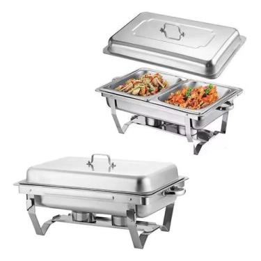 Imagem de Rechaud Retangular Aço Inox Banho Maria 2 Cubas 11L Buffet - Limed Mog