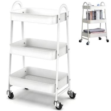 Imagem de Prateleira De Metal Multiuso 3 Andares Com Rodinhas - Organização e Pr
