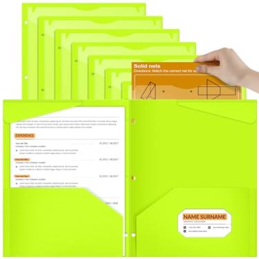 Imagem de Henoyso Pacote com 24 pastas de bolso com bolso frontal transparente, 3 furos de plástico perfurado, pastas resistentes com bolsos para pastas de fichário de 3 anéis para suporte de papel de 28 x 23