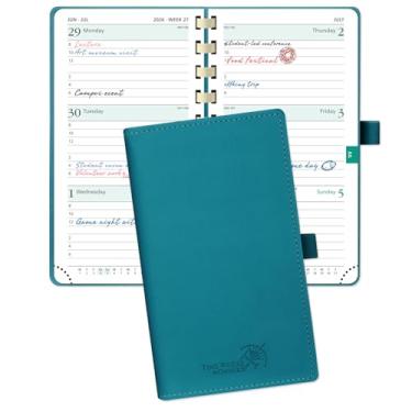 Imagem de POPRUN Agenda de bolso 2026 (tamanho fino 8,9 cm x 16,5 cm) Calendário semanal e mensal para bolsa, com compartimentos de hora em hora, papel grosso de 100 g/m2, capa macia espiral, suporte de caneta