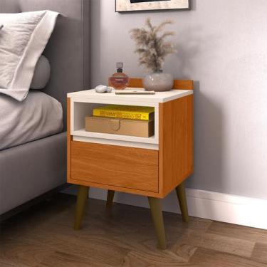 Imagem de Mesa De Cabeceira Retro Quarto Nicho Pés Anti umidade Palito 1 Gaveta 