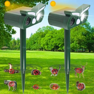 Imagem de Repelente solar de animais, repelente solar ultrassônico de animais ao ar livre com sensor de movimento, repelente ultrassônico de gatos repelente de cervos para cães e fazendas de jardim
