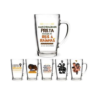 Imagem de Jogo 2 Copos Americanos Vidro Personalizado Mês da Consciência Negra Ancestralidade Alta Qualidade Não Desbota 190ml Ideal Para Colecionar Presentear (REIS)
