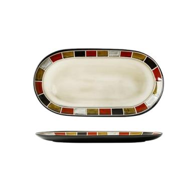 Imagem de Estilo americano casa minimalista forno transformação personalidade criativa grade vermelha placa profunda de cerâmica - grade vermelha placa de peixe longa