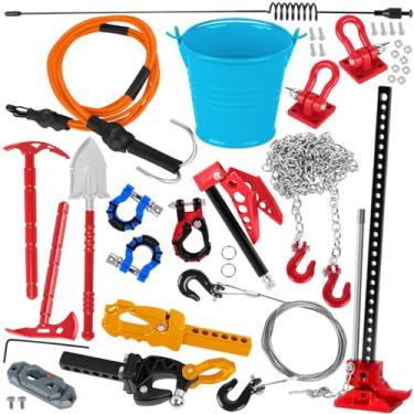 Imagem de BRCatWPark RC Crawler Car Metal Decoration Upgrades Part for 1/10 Trx4 Trx6 SCX10 GEN 7/GEN 8,RC Trailer Chain/Tow Shackle/Receiver/Hook Coupler/Elastic Force Rope/Shovel/Axe/Antennas Set,Orange